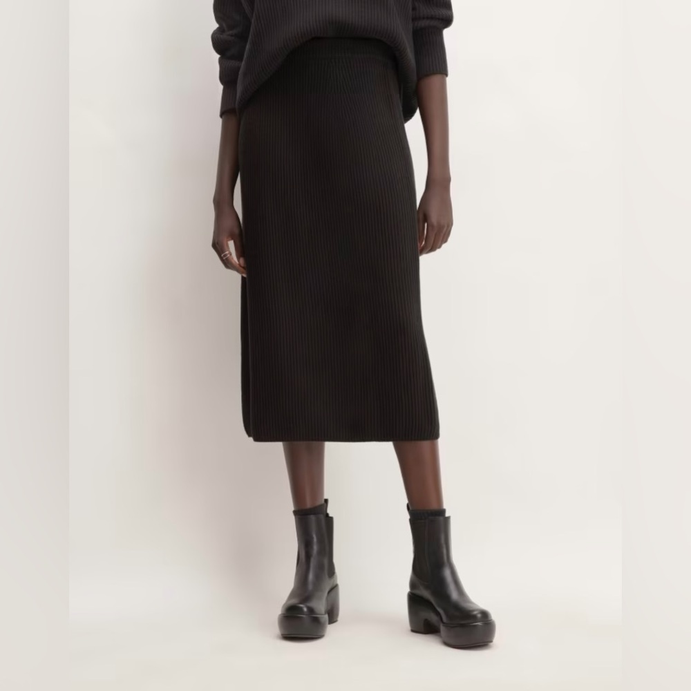 Everlane The Organic Cotton Sweater Midi Skirt - S - Black